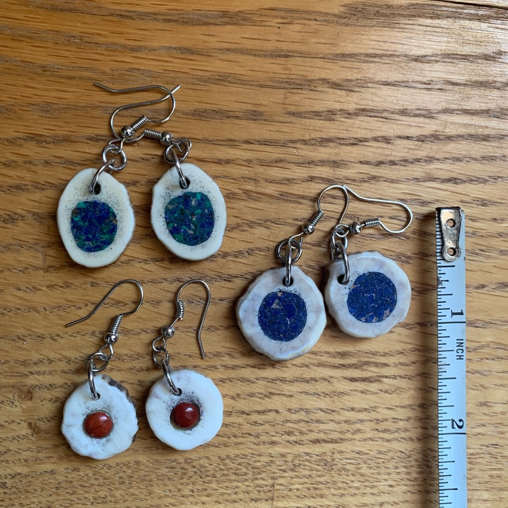Lapis and coral antler earrings three pairs gemstones Handmade - Picture 4 of 4
